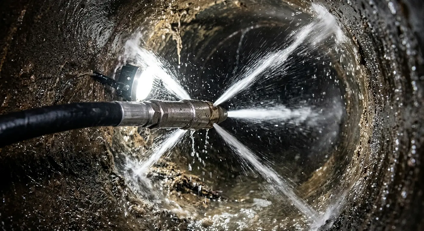 High-pressure hydro jetting nozzle cleaning sewer pipe for Sewer Cleanout in Hugo